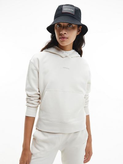 Calvin Klein Ruhák HU161626 | Calvin Klein Organic Cotton Logo Trim Női Kapucnis Pulóver Fehér